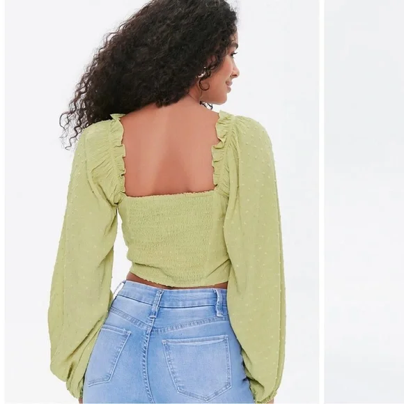 Green Peasant Crop Top - Picture 2 of 4